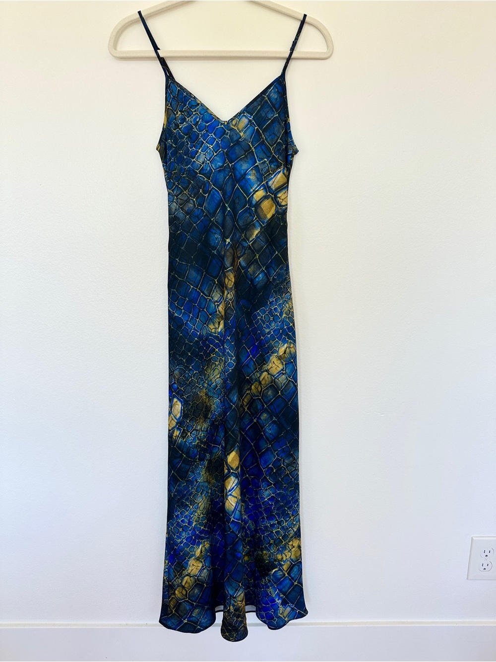 AllSaints Snake Print Maxi Slip Dress - Blue Yellow - Picture 2 of 7